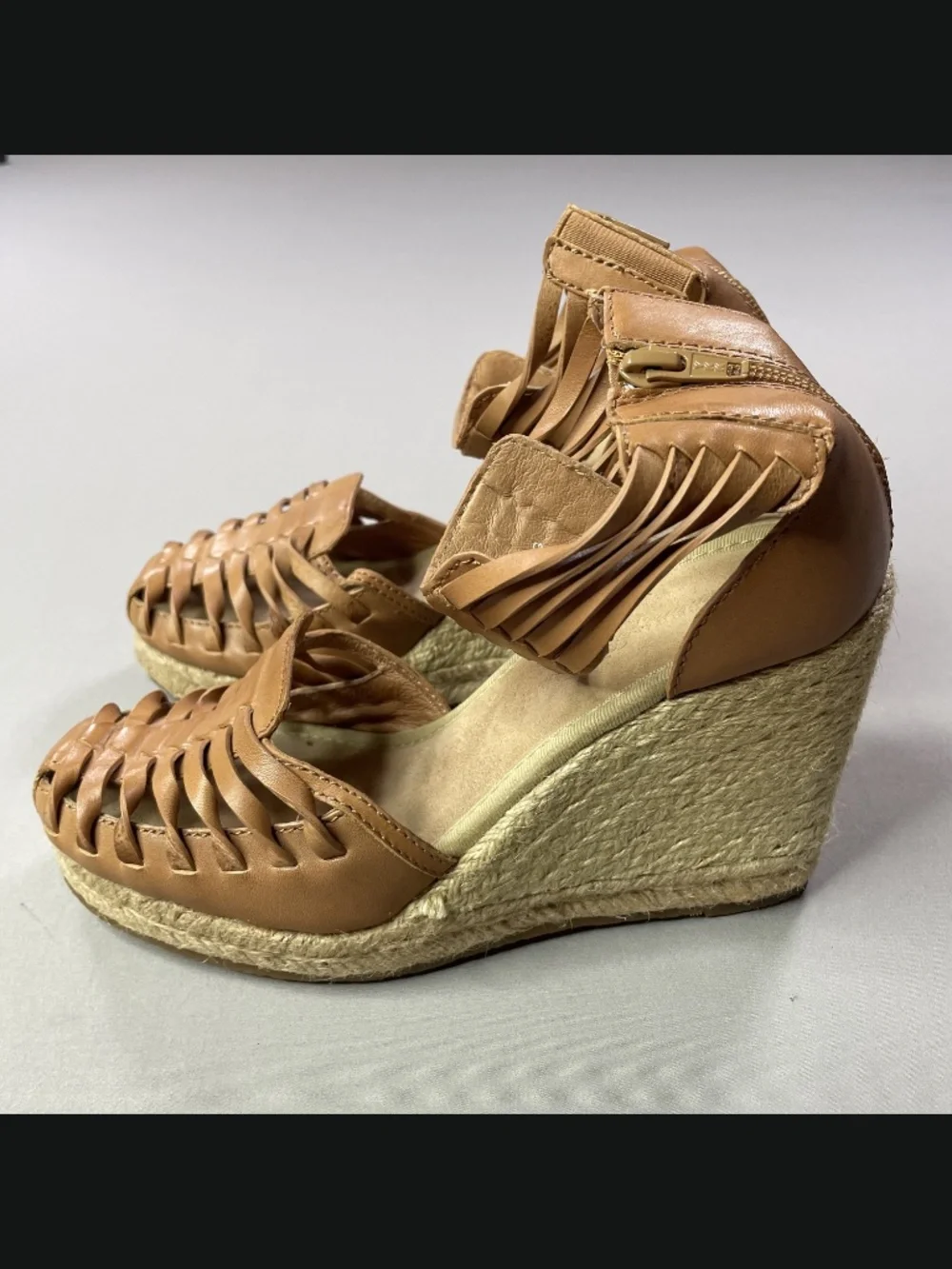 NEW Tommy Bahama Shoes Womens 7 brown leather jute Rakona wedge heels summer